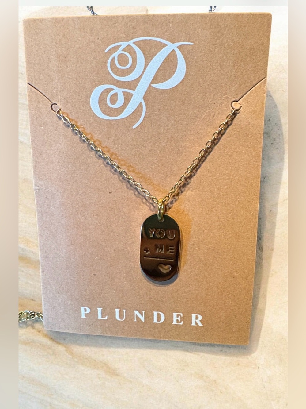 Plunder Gold-tone "You + Me" Heart Tag Necklace